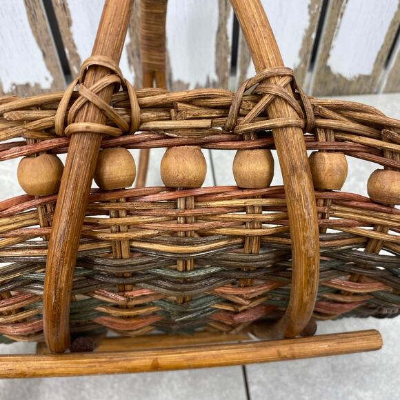 Vintage Woven Wicker Bamboo Beaded Basket - Philippines Made - Picture 9 of 9